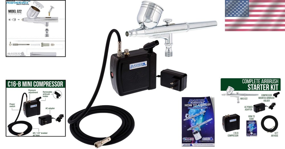 Professional Airbrushing System with Lightweight Mini Compressor & Guide Booklet