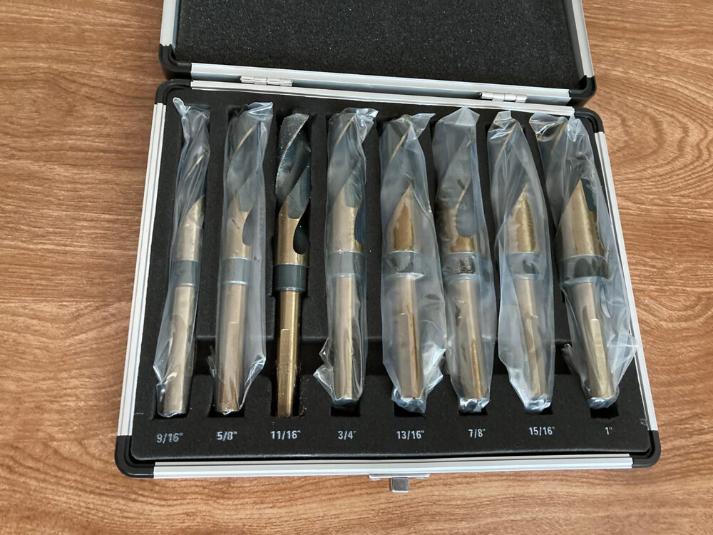 8pc HSS Cobalt Silver & Deming Drill Bits Set, Large Size 9/16" to 1", Reduced 1