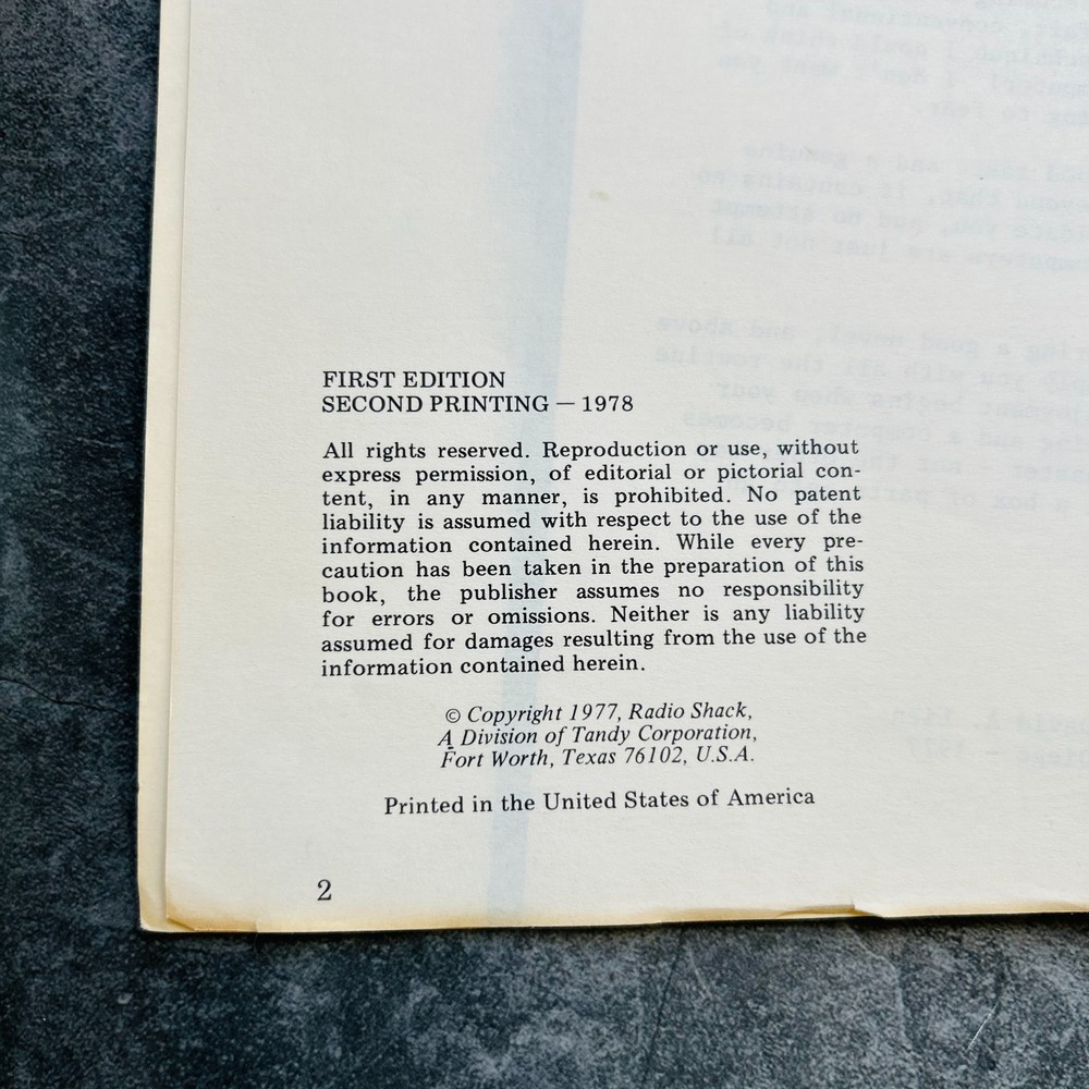 Radio Shack Basic Computer Language Paperback Book 1st Edition 2nd Printing 1978