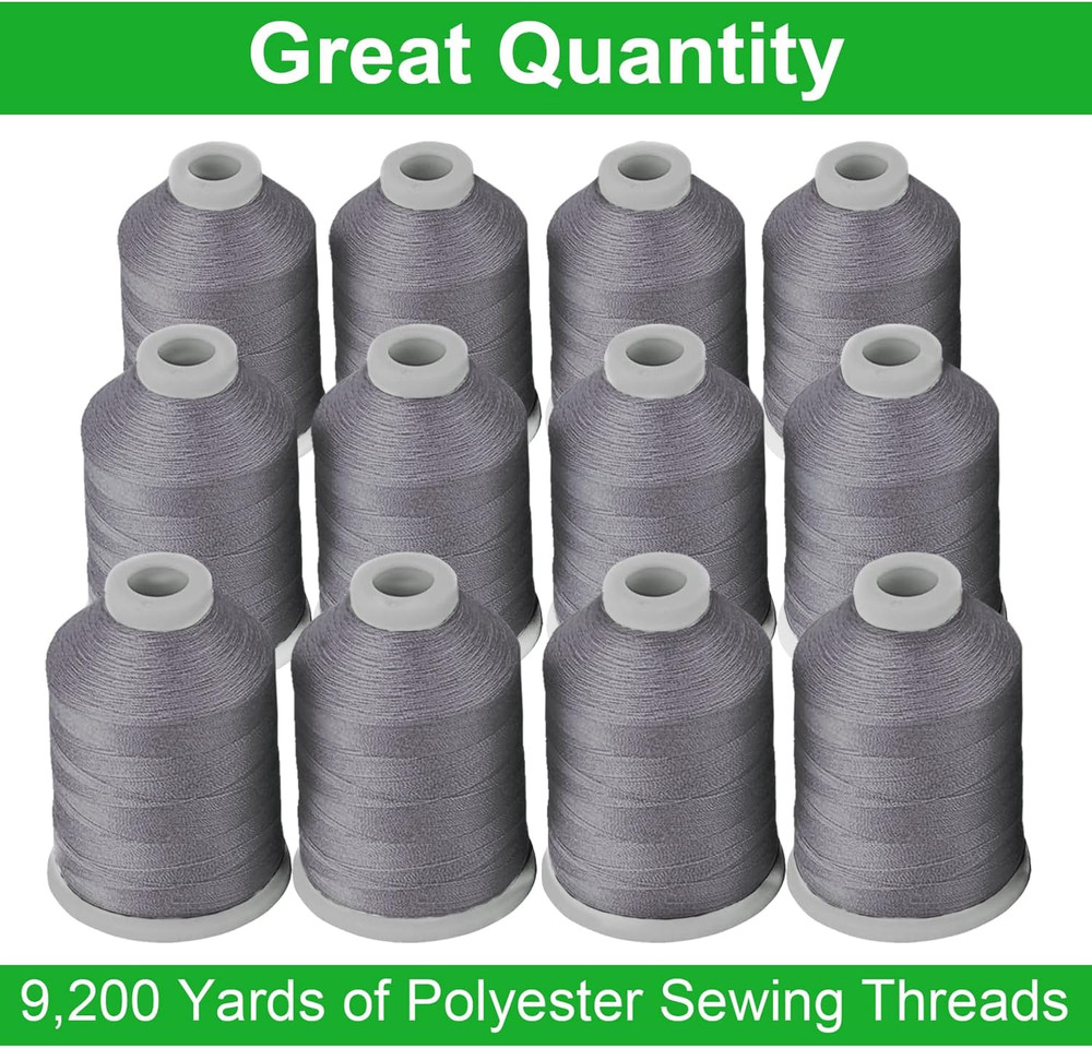 12 Spools Gray Polyester Thread 40D/2 for All Purpose Sewing Quilting