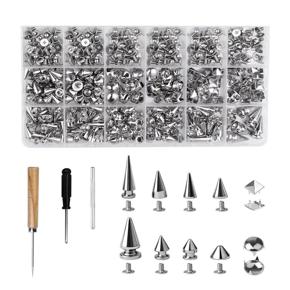 DIY Leather Jacket Spikes and Studs Kit 455PCS Cone Square Dome with Tools