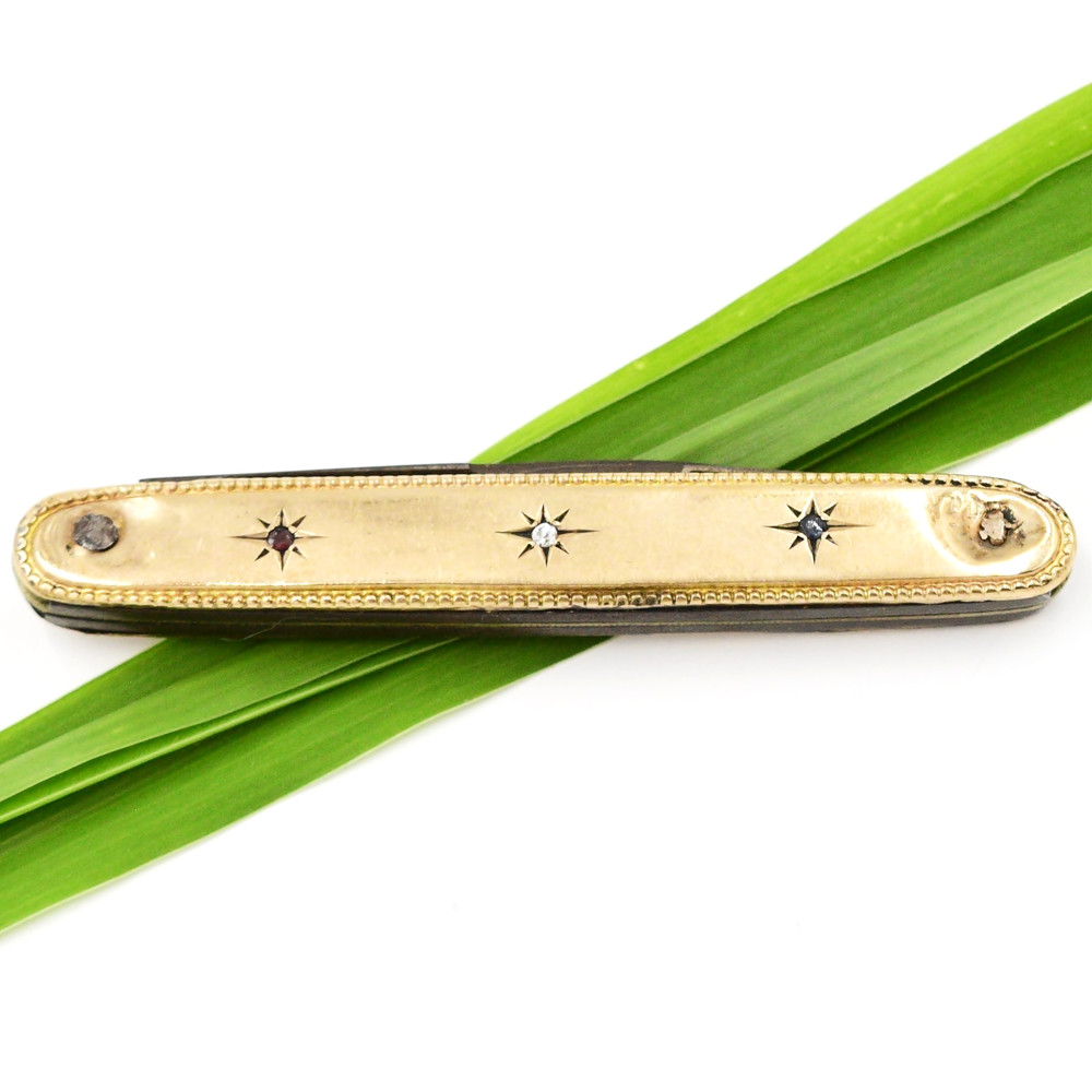 Gold Filled Antique Sapphire Diamond & Ruby Gemstone Pocket Knife