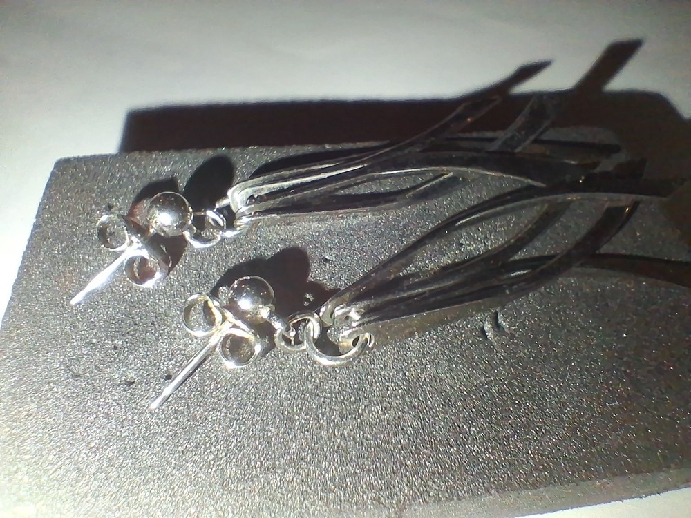 Modernist Drop Dangle Silver toned Earrings, 1.5"