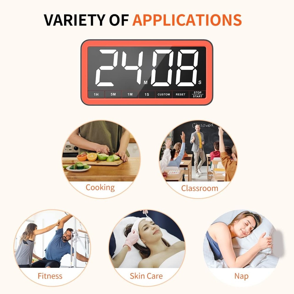 Digital Kitchen Timer with 7.8” Extra Large Display, Magnetic LED, with 3 Bright