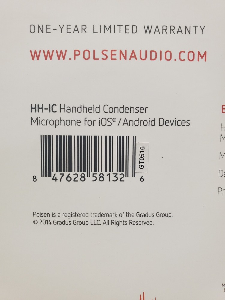 Polsen HH-IC Handheld Condenser Microphone for iOS /Android Devices- Open Box