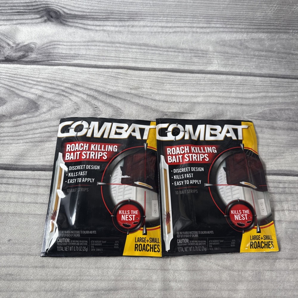 (2)Combat Roach Killing Bait Strips Kills Nest Large/Small Roaches 10 Strips Eac
