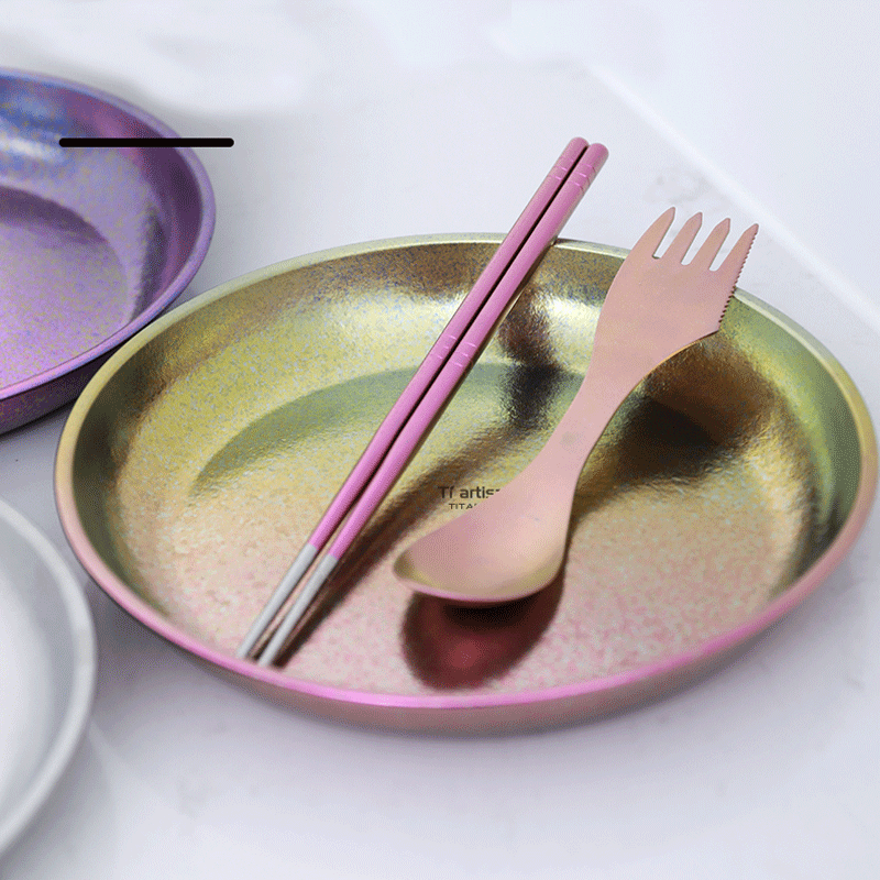 Pure Titanium Single Wall Plate Round Dinner Dish Pan Outdoor Camping Tableware