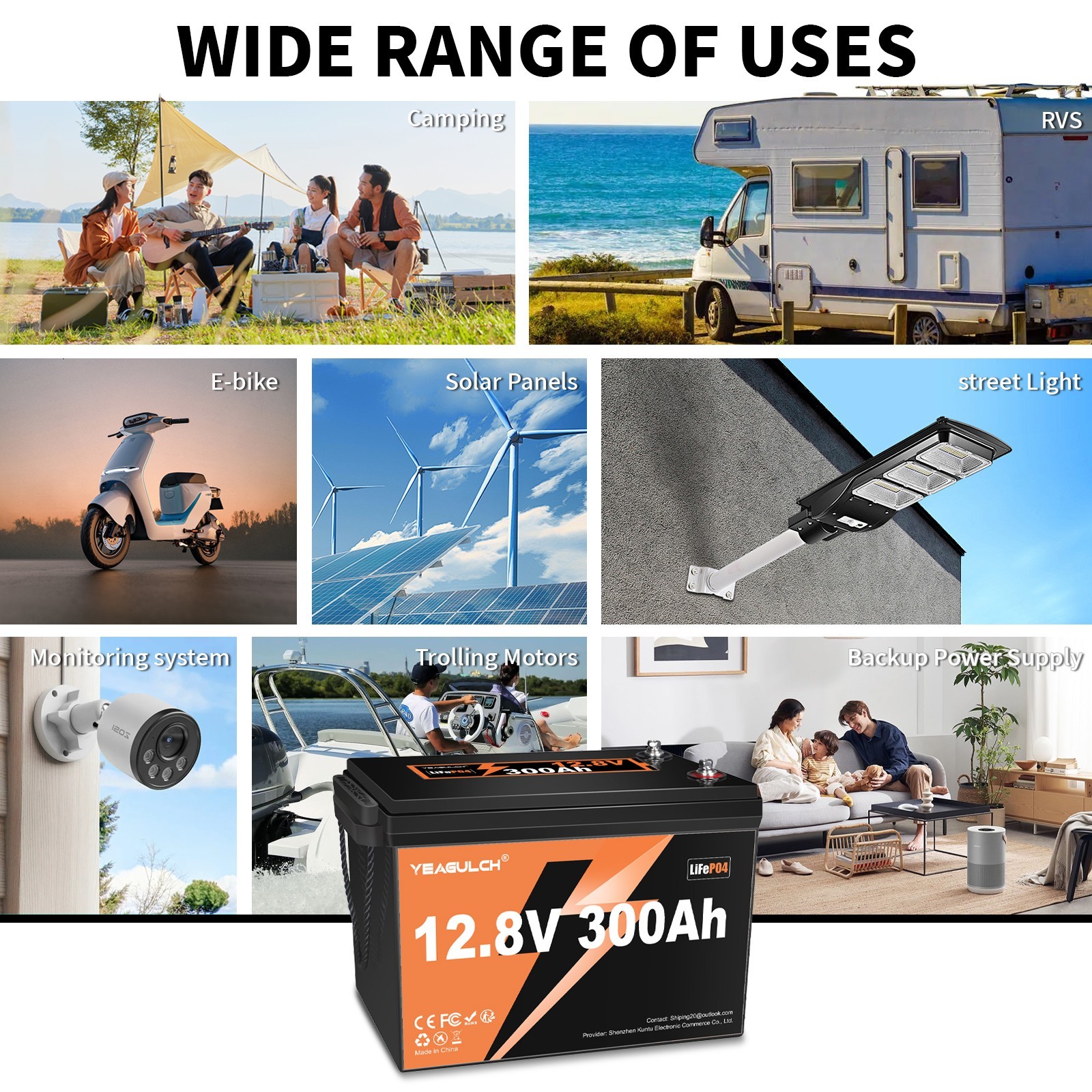 12V 300Ah (280Ah) LiFePO4 Battery With 200A BMS 3840Wh for RV Camping Off-Grid