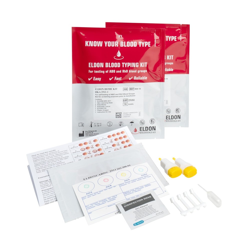 Eldoncard Blood Typing Kit, 2 Test Pack, Know Your Type, 2 Piece Set