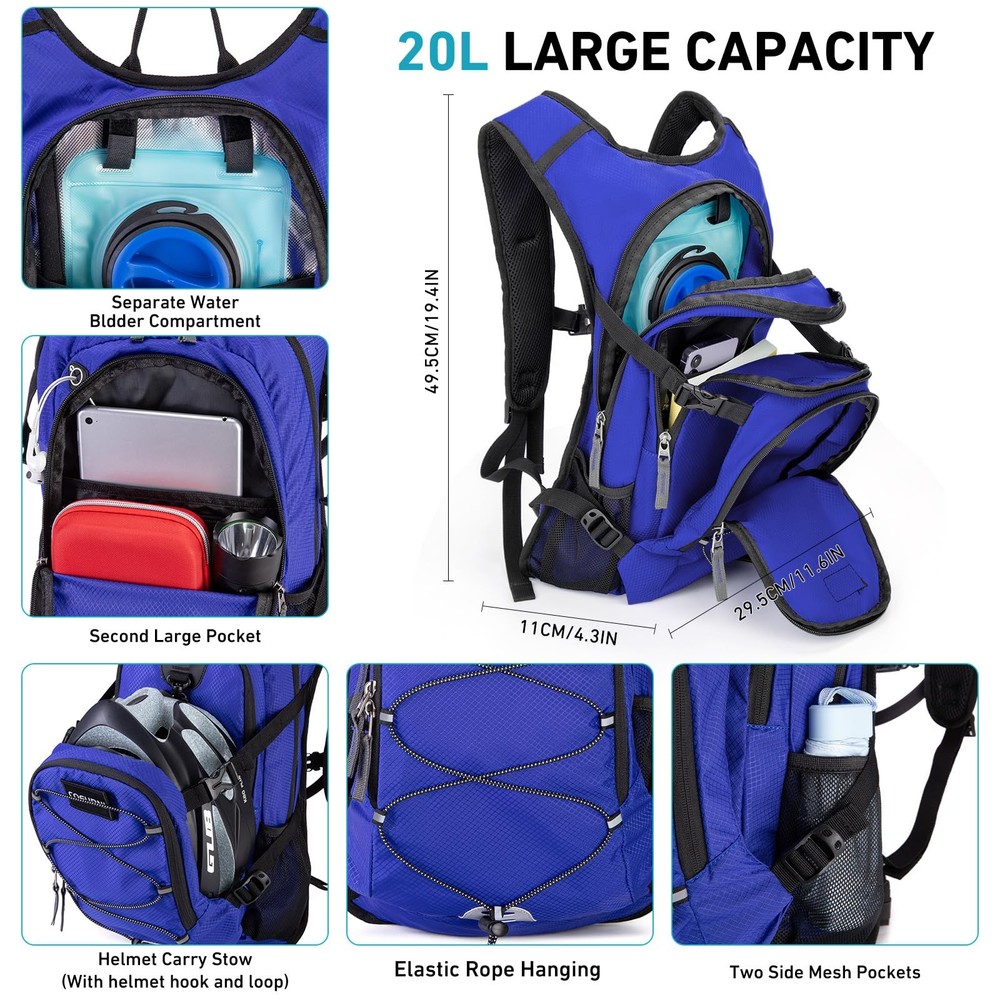 Hydration Backpack 20L with Water Bladder 2L, Large Storage Hiking Daypack fo...