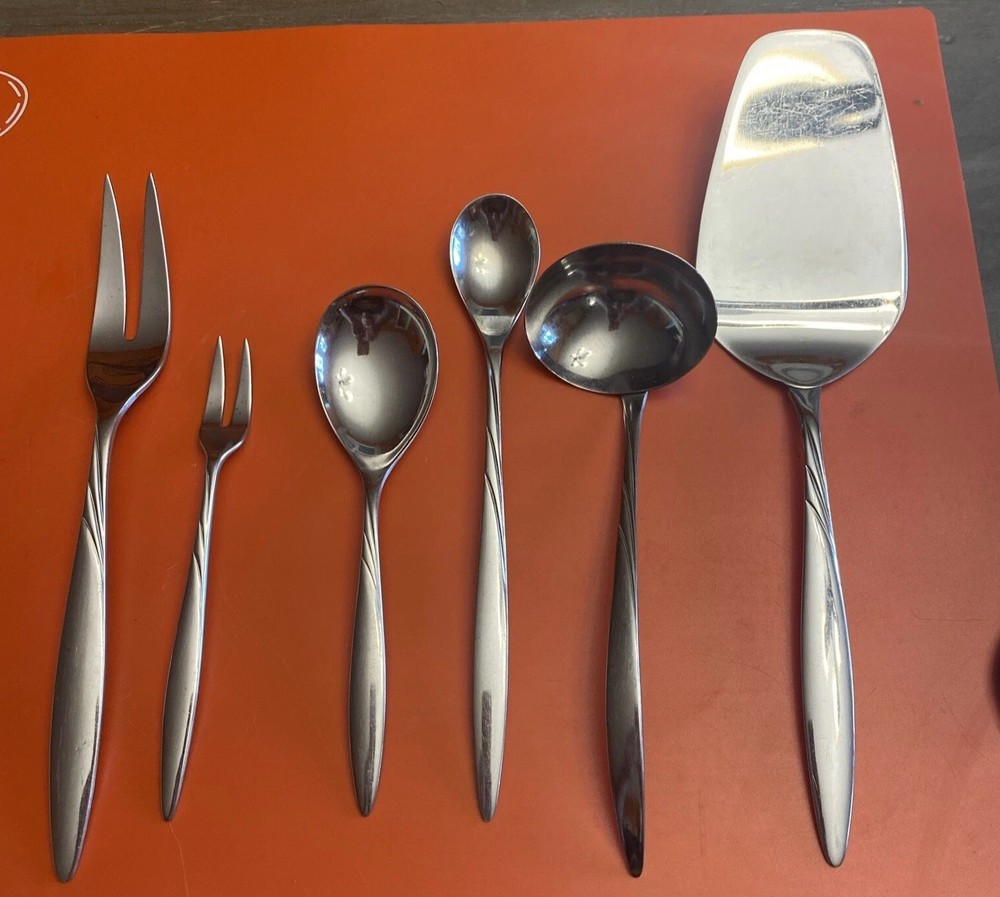 Stonegate Solitude Flatware Serving Set 6pc Pie Server Ladle Pickle Fork