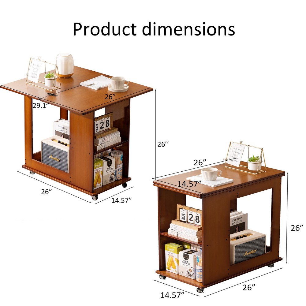 Bamboo folding edge table with movable storage, foldable tabletop suitable for