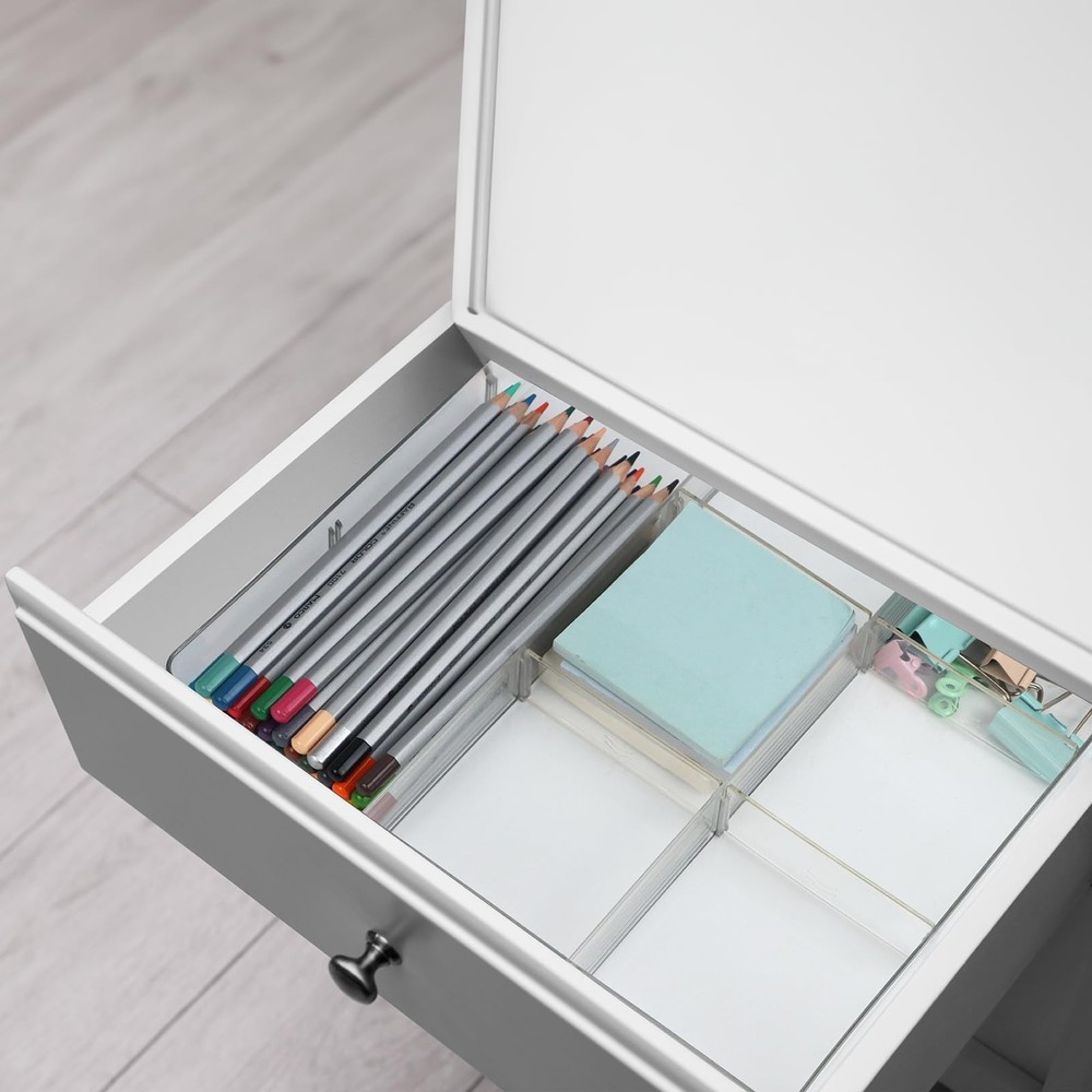 Adjustable Clear Drawer Organizer, Plastic Drawer Divider Tray with Removable...