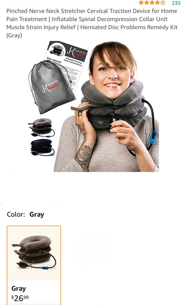 Inflatable Neck Traction Device - New - Gray