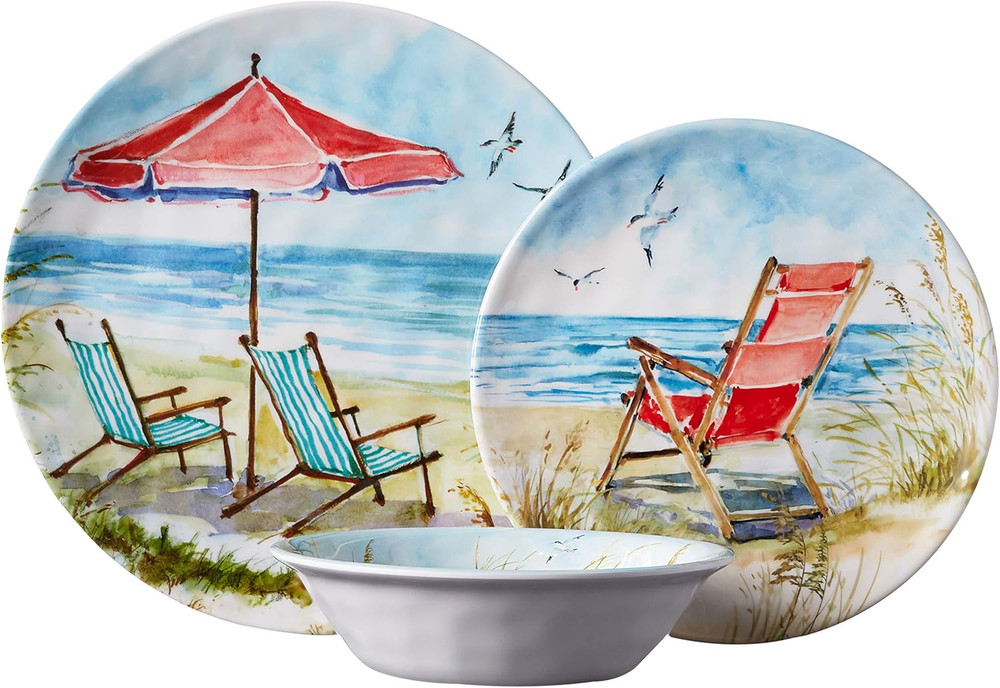 Ocean View 12 Pc Melamine Dinnerware Set, Service for 4