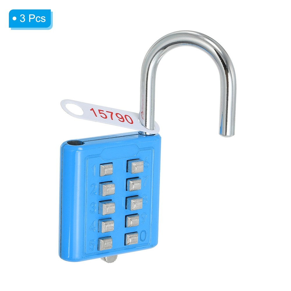 10 Digit Button Combination Padlock 3pack 5 Digit Locking Mechanism Lock Blue