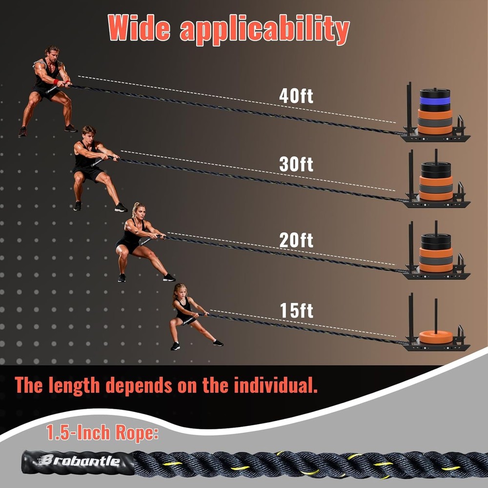 Weight Sled Pulling Rope 15FT/20FT/30FT/40FT, Trainer Physical Training Strength