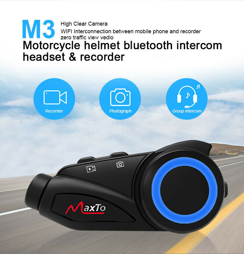 Bluetooth Motorcycle Intercom Headset Communication Camera Helmet Kit 6 Rider