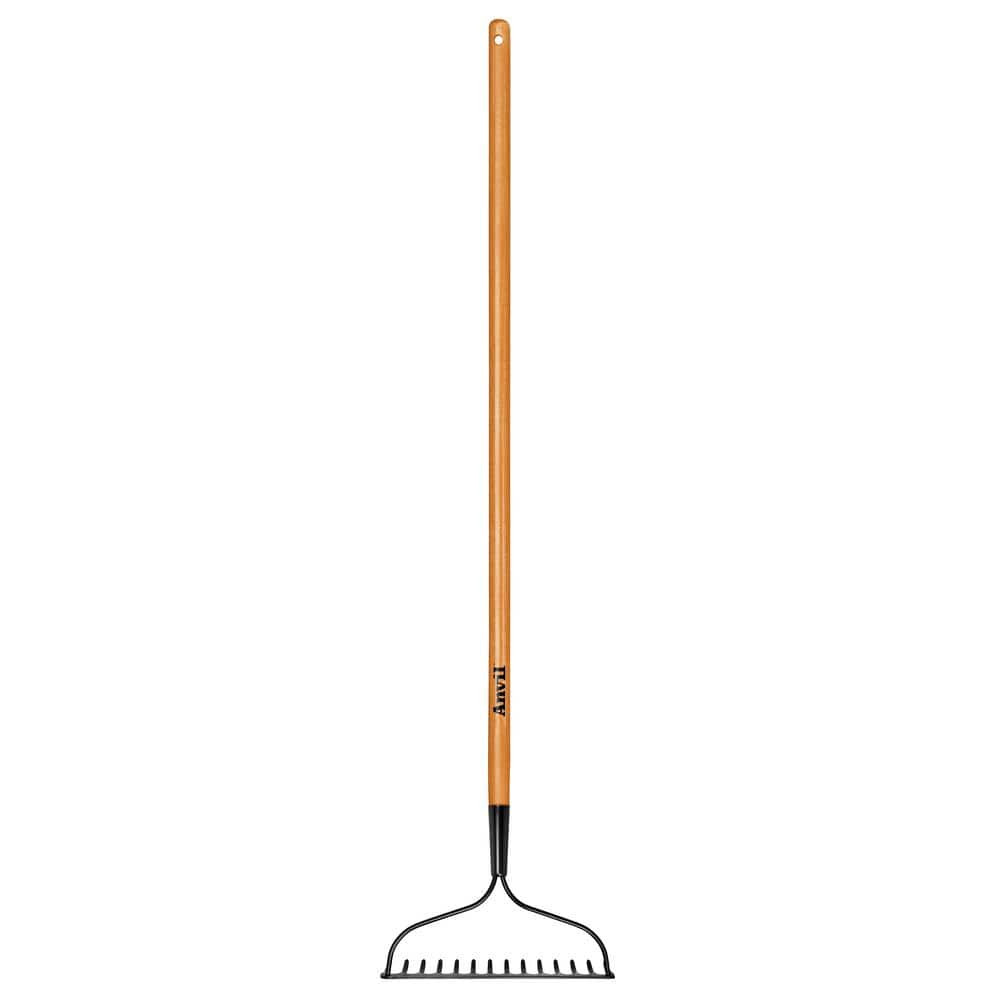 47 In. Wood Handle Coated Steel Garden Bow Rake Wood Handle Welded Tines 14-Tin