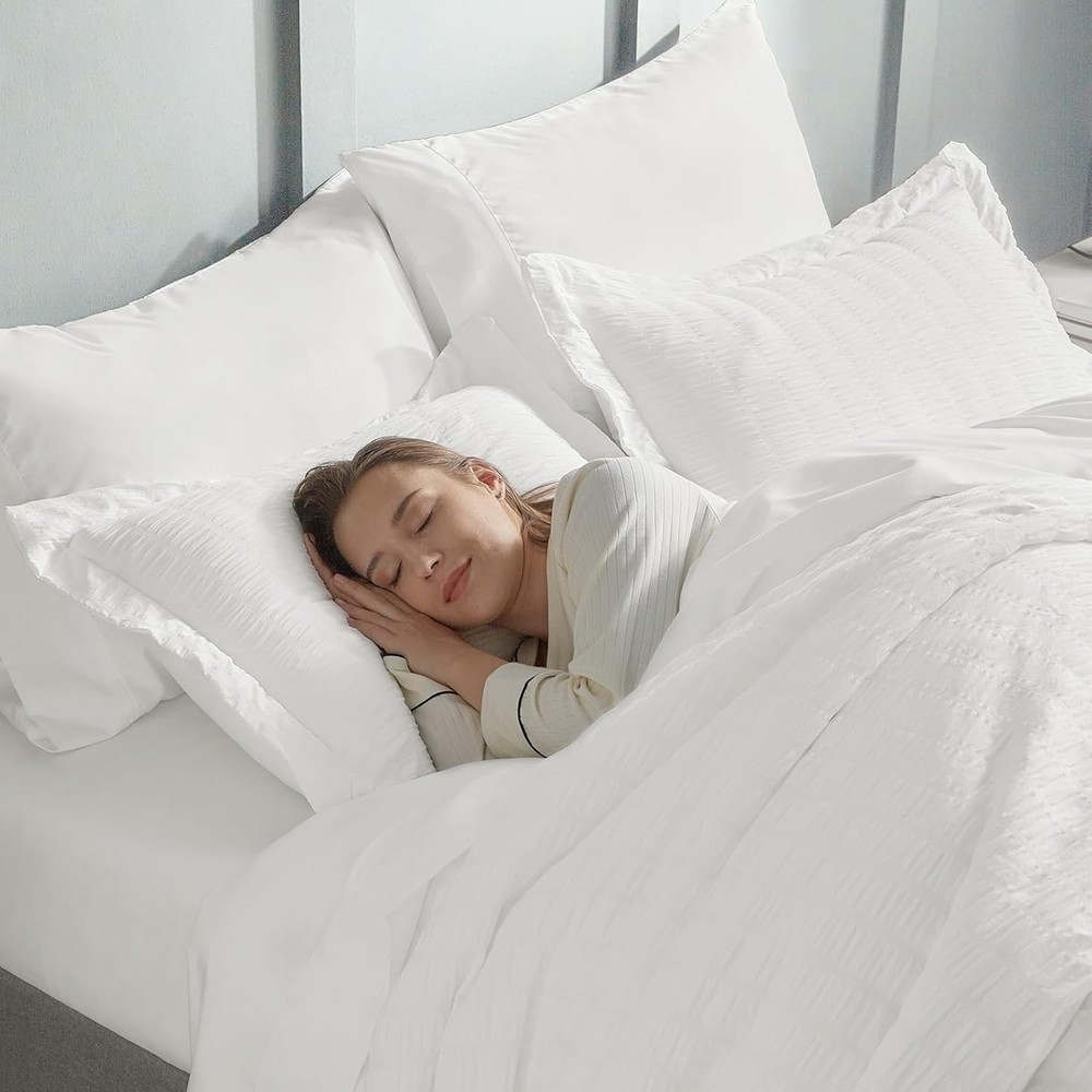 White Seersucker Queen Comforter Set 7 Pieces