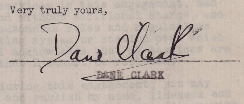 DANE CLARK - CONTRACT SIGNED 10/23/1950
