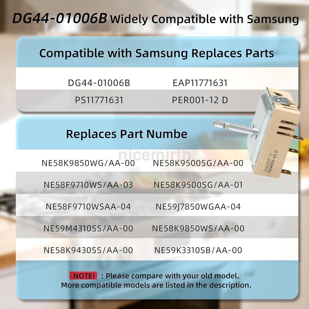 DG44-01006B Surface Element Switch PER00112D Replacement Range Cook For Samsung