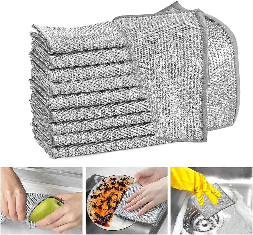 10 Pcs Non-Scratch Wire Dishwashing Rags - Elegant & Practical Kitchen Solution