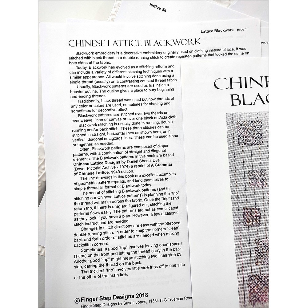 Chinese Lattice Blackwork Embroidery Patterns 3 Bellpull Cube Panel Finger Step