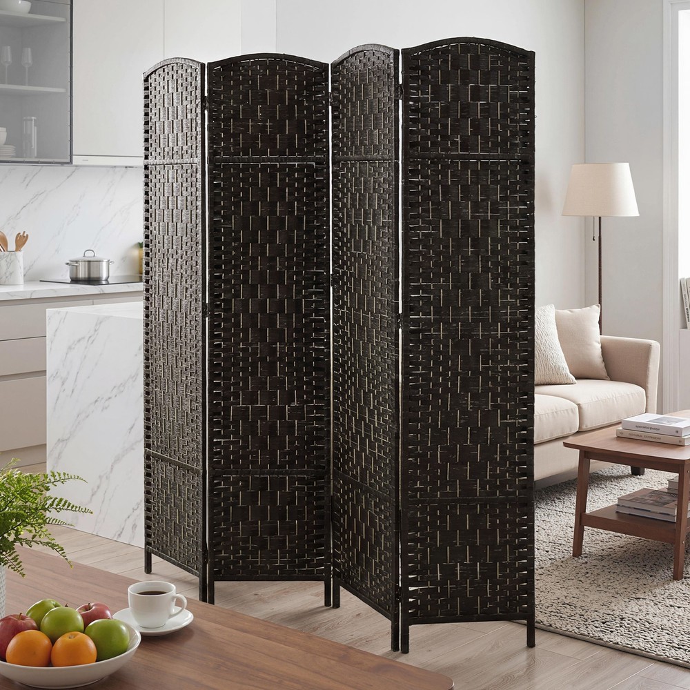 4 Panel Folding Privacy Screen, 70.9" Partition Wall Divider, Coffee