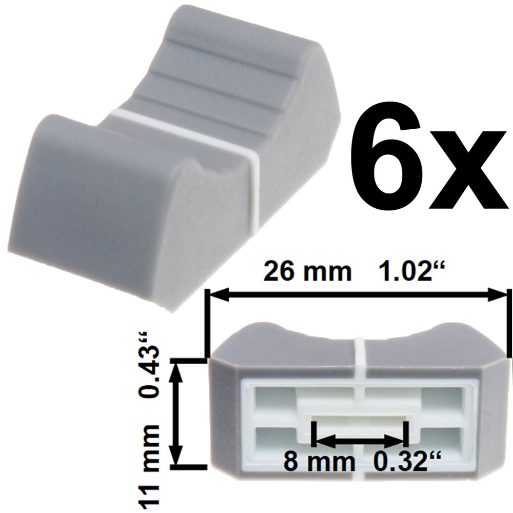6x PROFESSIONAL FADER KNOBs CAP GREY 0.31" slider potentiometer replacement pot