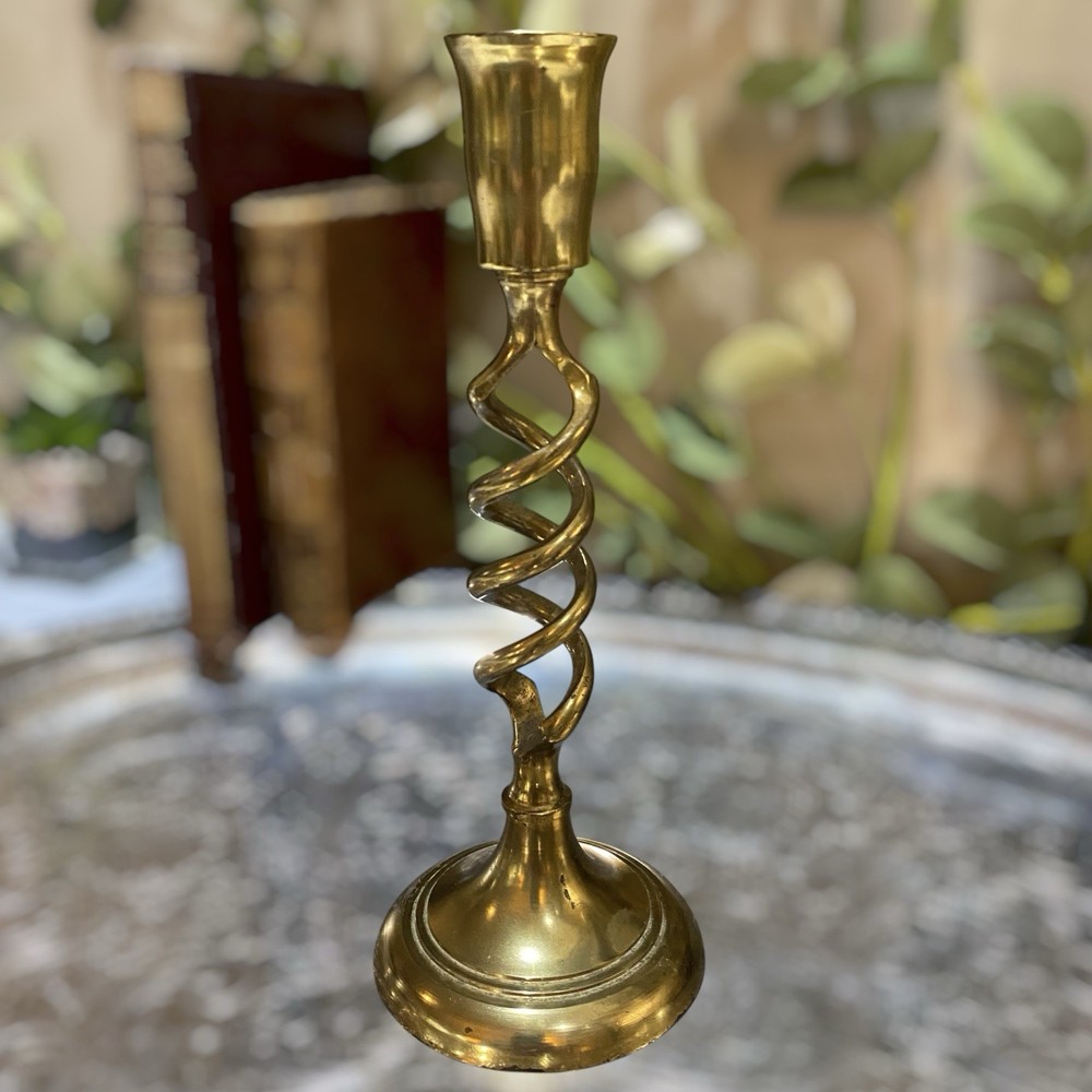 Vintage Twisted Barley Solid Brass Candlestick Candle Holder