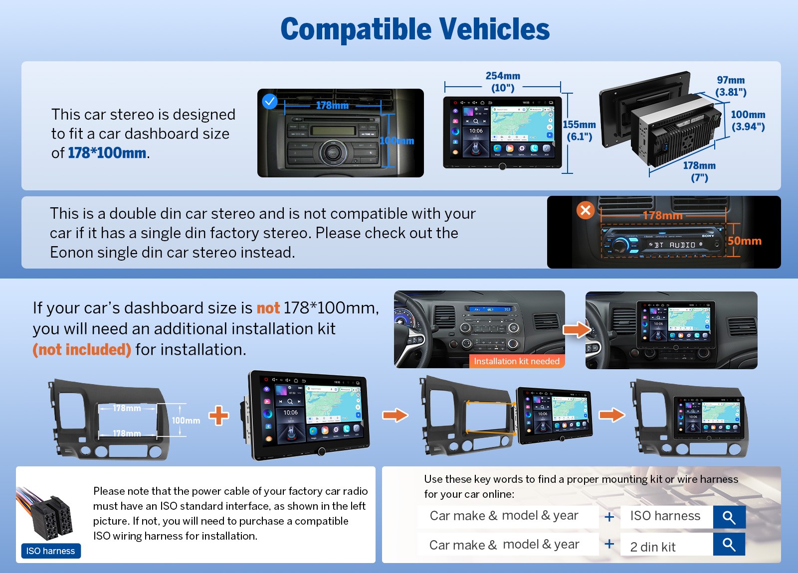 Eonon UX7A Plus 10.1" IPS Android 14 4+64G 2DIN GPS CarPlay Car Stereo Radio DSP