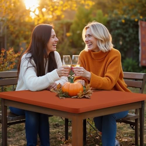 Fitted Square Tablecloth 36x36 Inch-2 Pack Rust Card Elastic Spandex Table