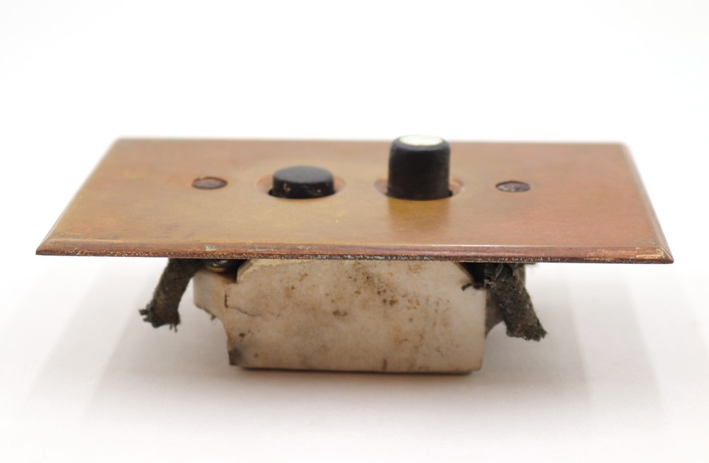 Vintage Two Push Buttons Patina Brass Switch Plate