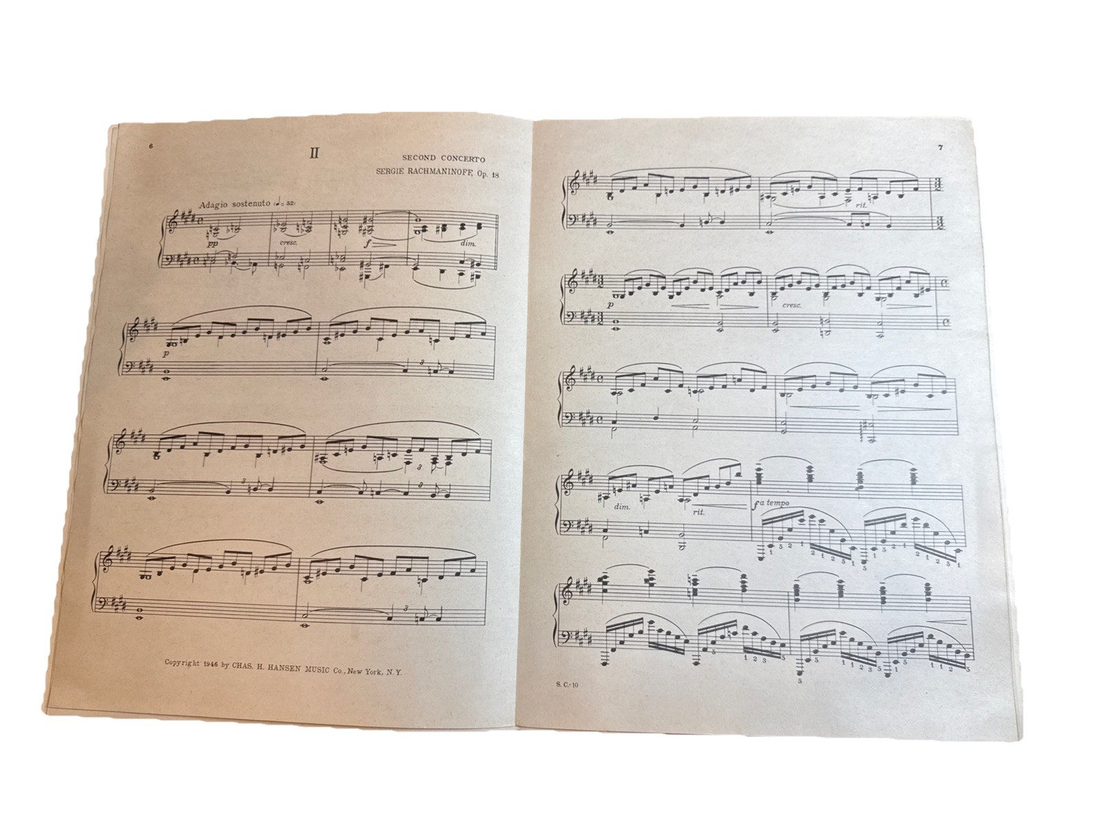 RACHMANINOFF’S SECOND CONCERTO OPUS 18 Original Themes 3 Movements Piano 1946