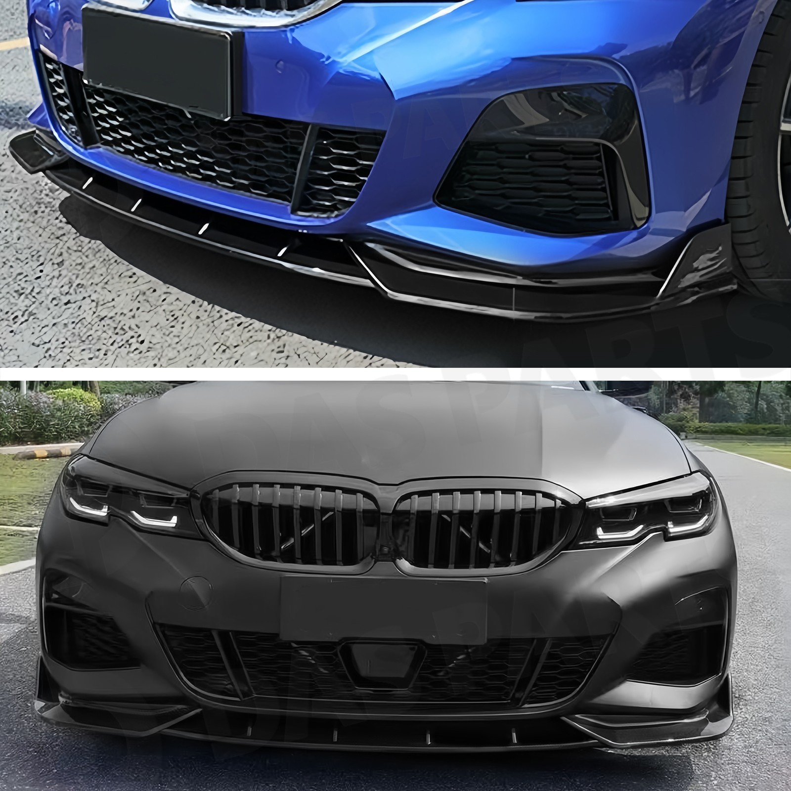 For 2019-2022 BMW G20 330i M Sport M340i GT Style Front Bumper Lip Glossy Black