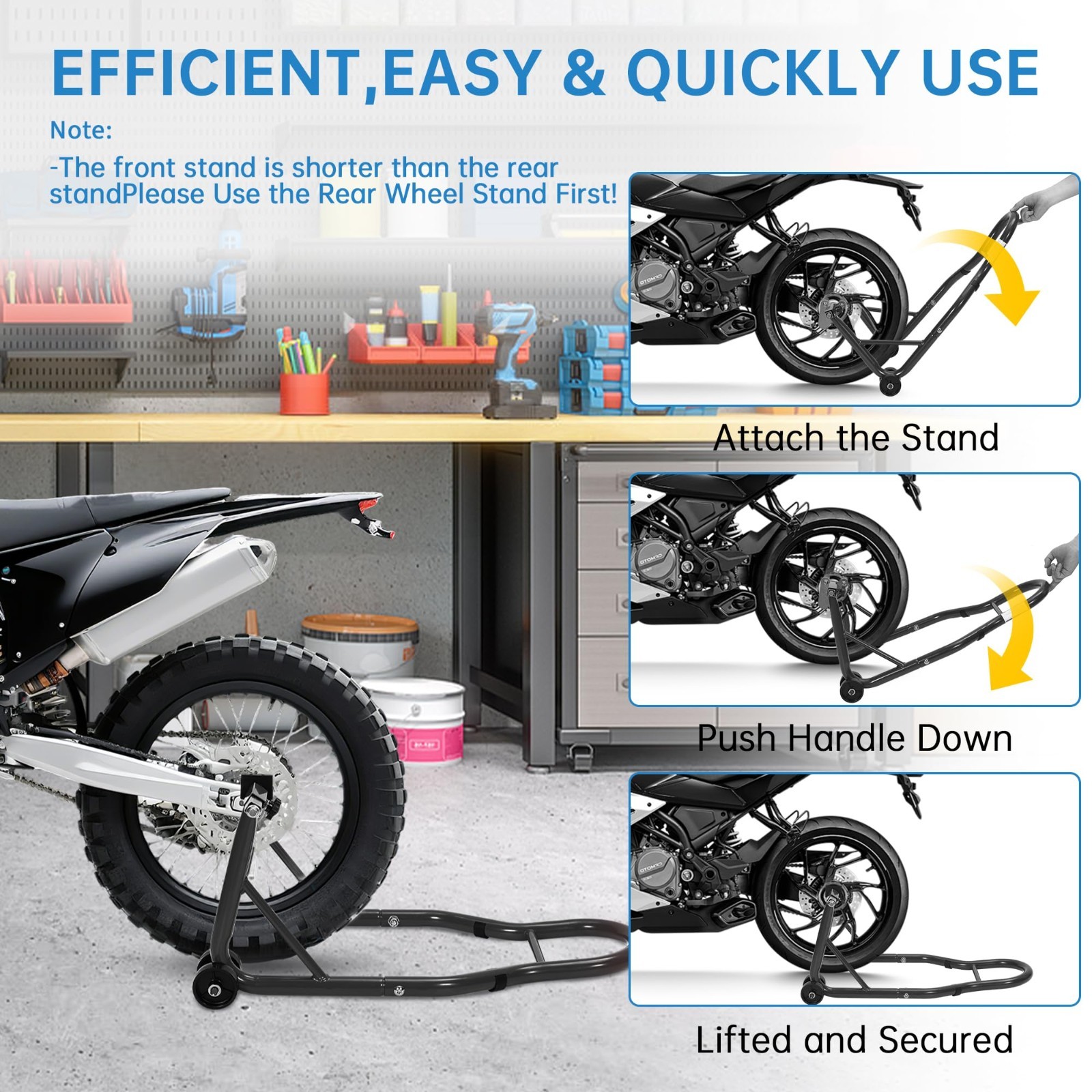 2-Pcs 900LBS Motorcycle Front & Rear Stand Lift Spoolift Paddock Swingarm Arm