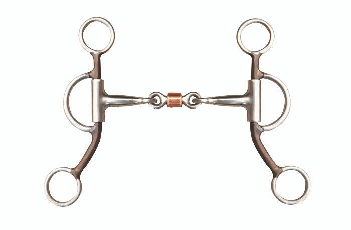 Argentine Snaffle Dogbone With Copper Roller 3 Piece Snaffle Bit