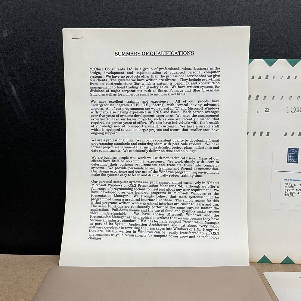 McClure Consultants Ltd. Advanced PC Programming Vintage Software Information