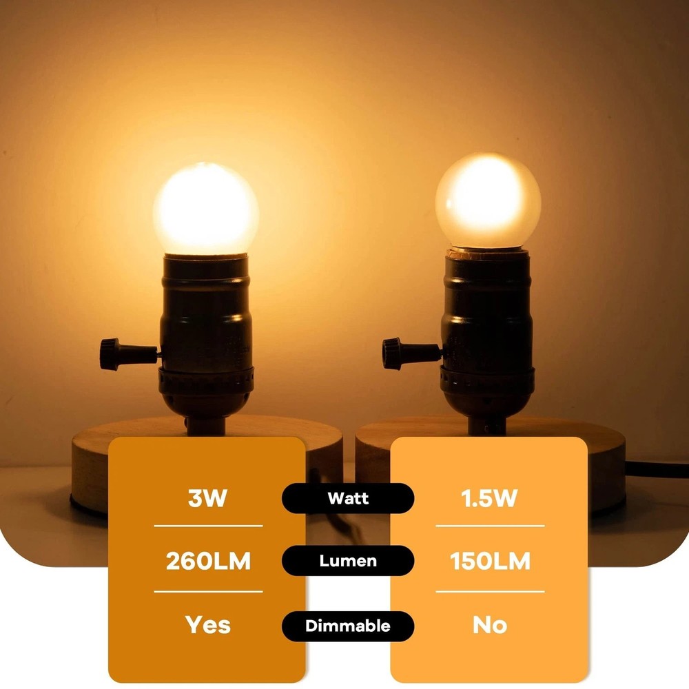 Dimmable LED 3W Small Light Bulb, 25w Equivalent E26 Standard Screw Base, G40...