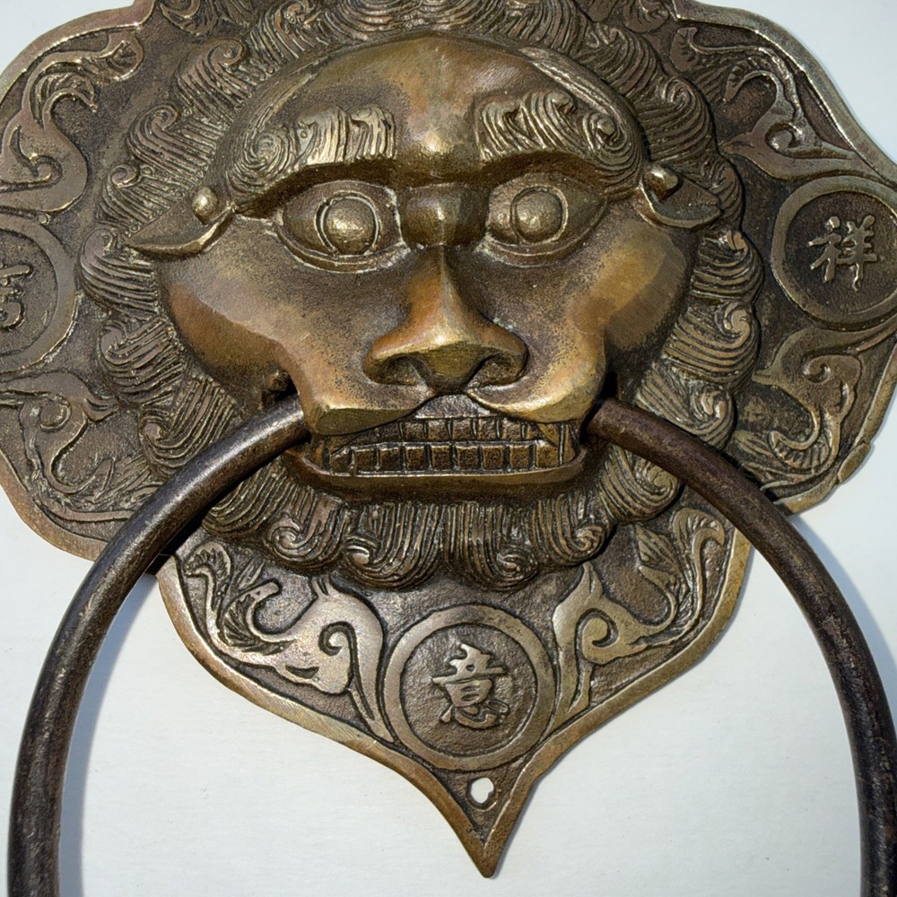chinese antique bronze knocker. Width 6 1/2 inches