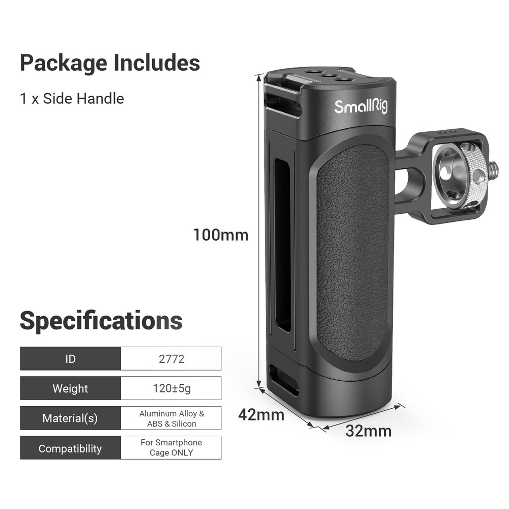 SmallRig Side Handle for Smartphone Cage Video Rig Lightweight 1/4 Threads -2772