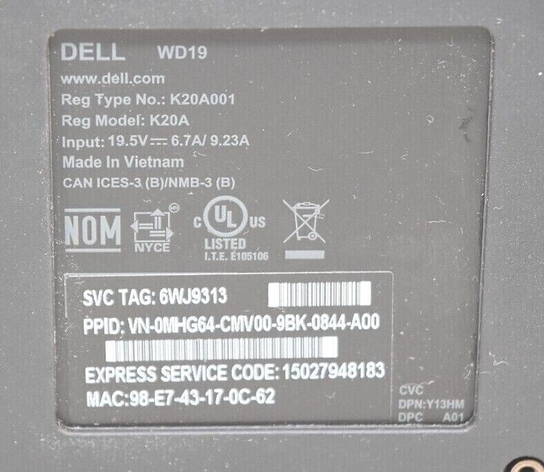 Dell WD19 USB Type-C Docking Station Black