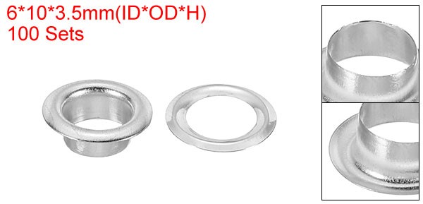 100 Set Grommets Eyelets 6mm Brass Self Backing Eyelets Silver Tone
