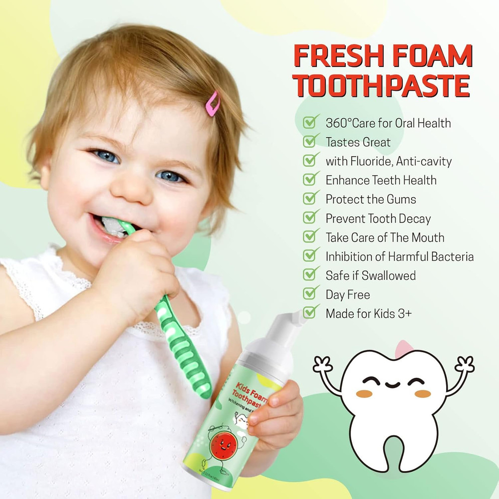 Foam Toothpaste Kids, Toddler Toothpaste with Low Fluoride, Kids Toothpaste for