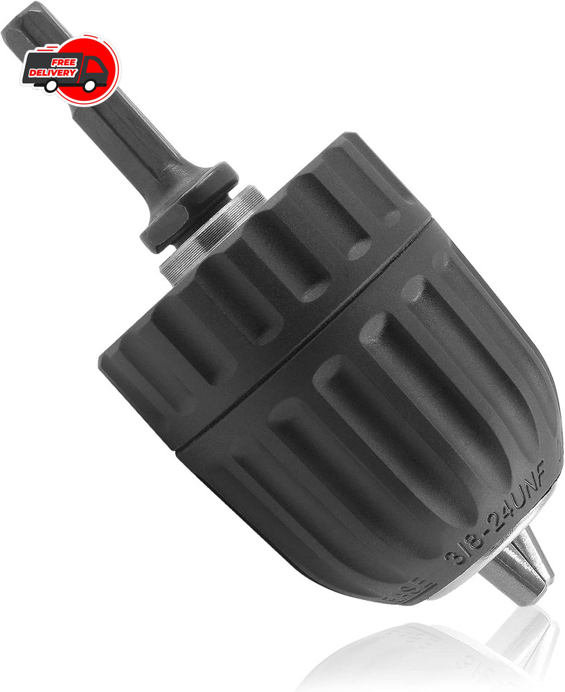 3/8" Keyless Drill Chuck Adapter with 1/4" Hex Shank for Impact Drivers