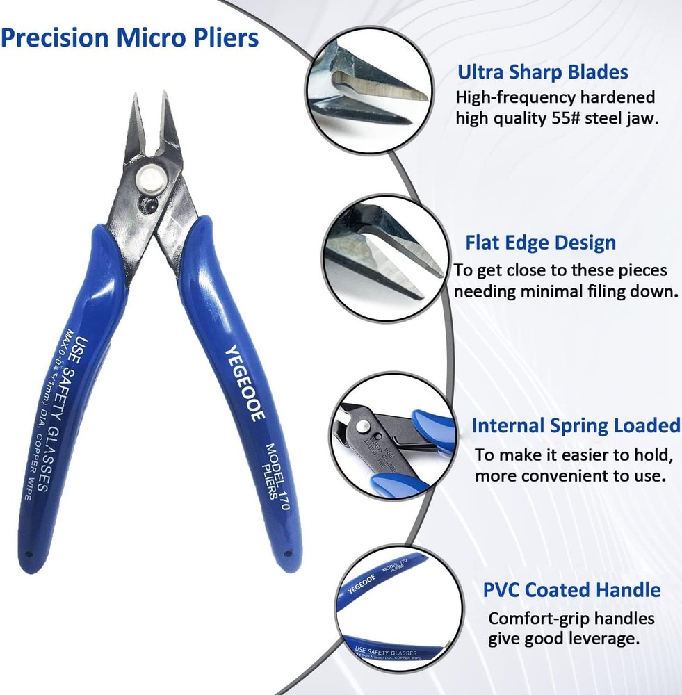 YEGEOOE Wire Cutters, 5Pack 170 Micro Precision Flush 5inch, Chrome
