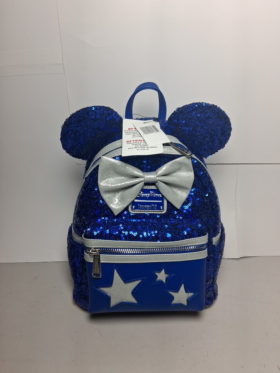 Wishes Come True Blue Sequin Minnie Mouse Bow Loungefly Backpack Disney NWT