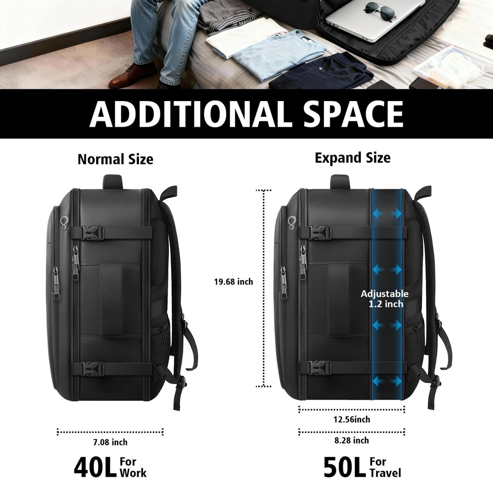 Travel Backpack For Men, Extra Large 50L Flight Approved Carry on Backpack, E...