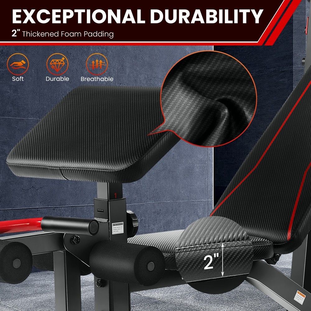 900LBS Adjustable Foldable Exercise Weight Bench Workout Bench Gym With V-Handle